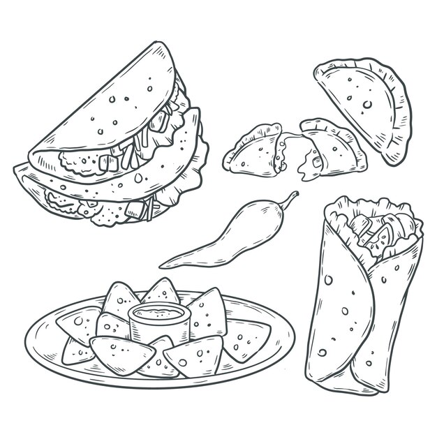 Free Vector hand drawn mexican food drawing illustration