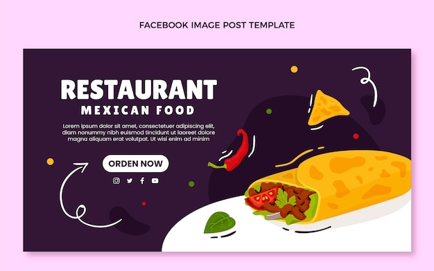 無料ベクター 手描きのメキシコ料理facebookの投稿