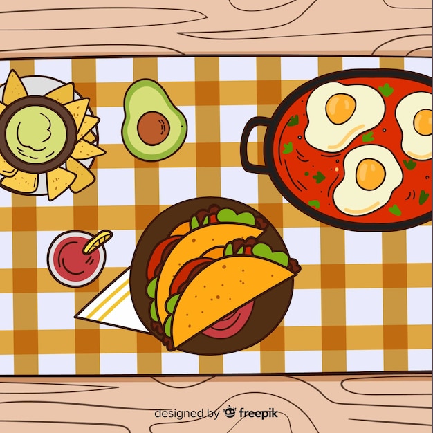 Рисованная мексиканская иллюстрация еды
