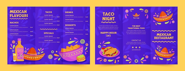 Hand drawn mexican food restaurant brochure template