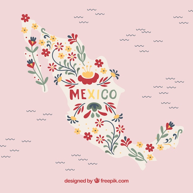 Hand drawn mexican map background with elements