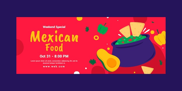 Free vector hand drawn mexican restaurant facebook cover template