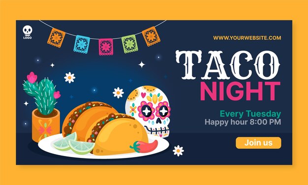 Free vector hand drawn mexican restaurant facebook template