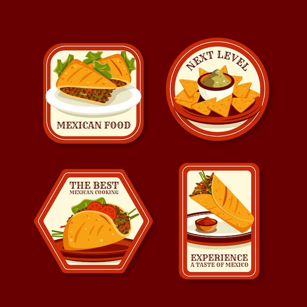 Free vector hand drawn mexican restaurant label set