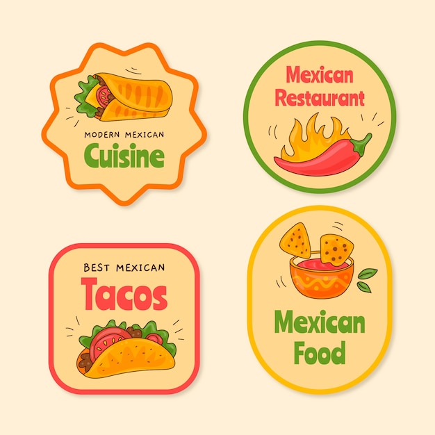 Hand drawn mexican restaurant labels set