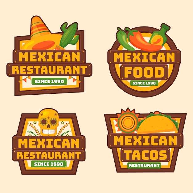 Free vector hand drawn mexican restaurant labels template