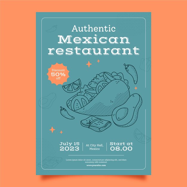 手描きのメキシコ料理レストラン ポスター テンプレート