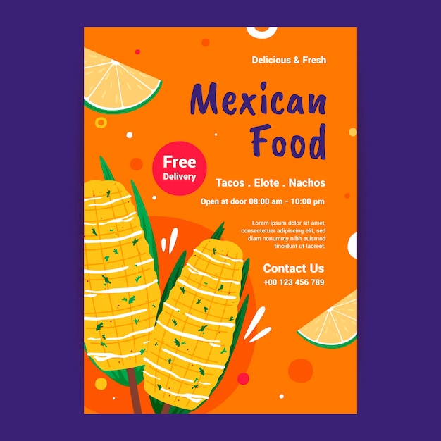 Hand drawn mexican restaurant poster template