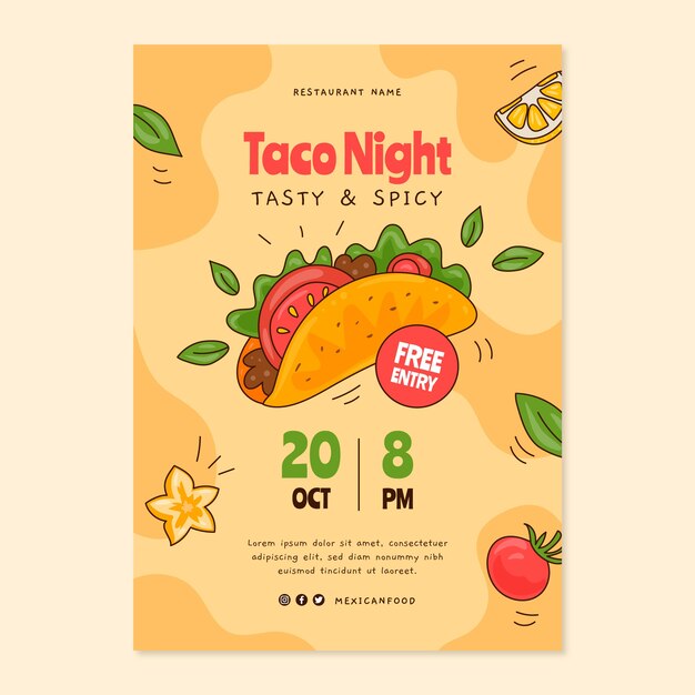 Hand drawn mexican restaurant poster template