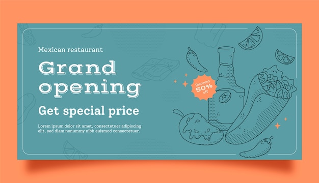 Free vector hand drawn mexican restaurant sale banner template