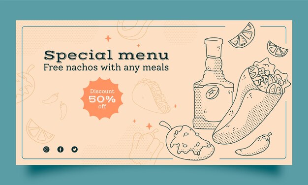 Hand drawn mexican restaurant social media promo template