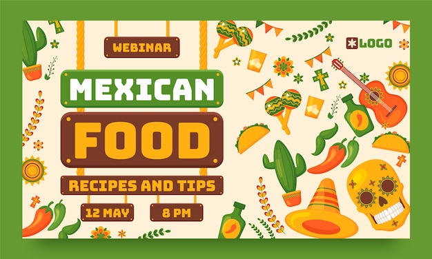 Free vector hand drawn mexican restaurant webinar template