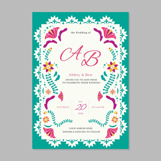 Hand drawn mexican wedding invitation