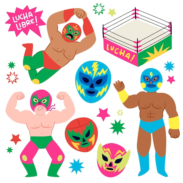 Free vector hand drawn mexican wrestler element collection