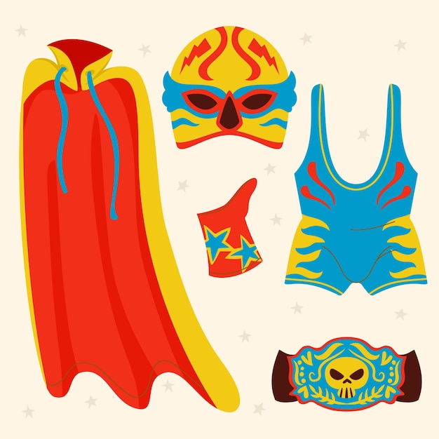 Free vector hand drawn mexican wrestler element collection