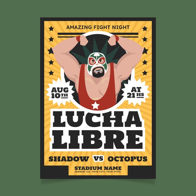 hand drawn mexican wrestler flyer design template