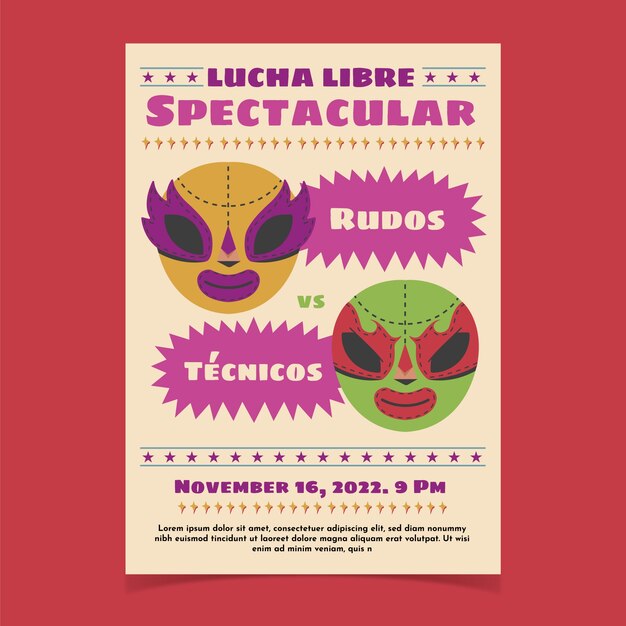 Hand drawn mexican wrestler flyer design template