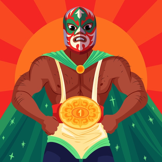 Нарисованная рукой иллюстрация мексиканского борца