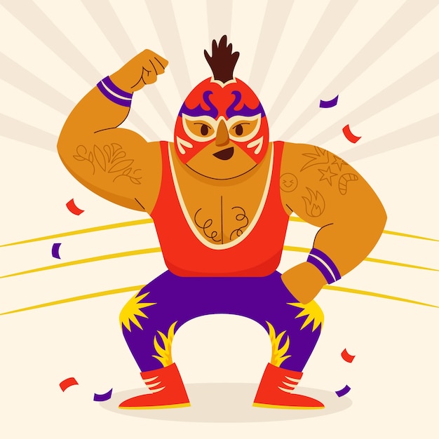 Hand drawn mexican wrestler illustration