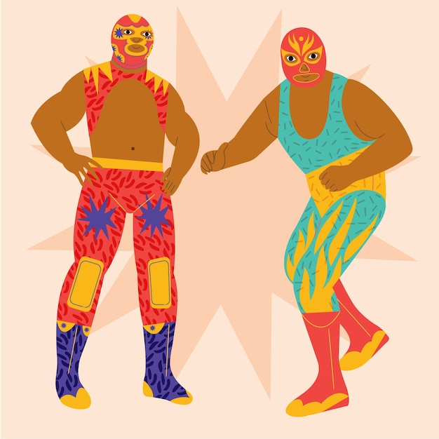 Illustrazione del lottatore messicano disegnato a mano