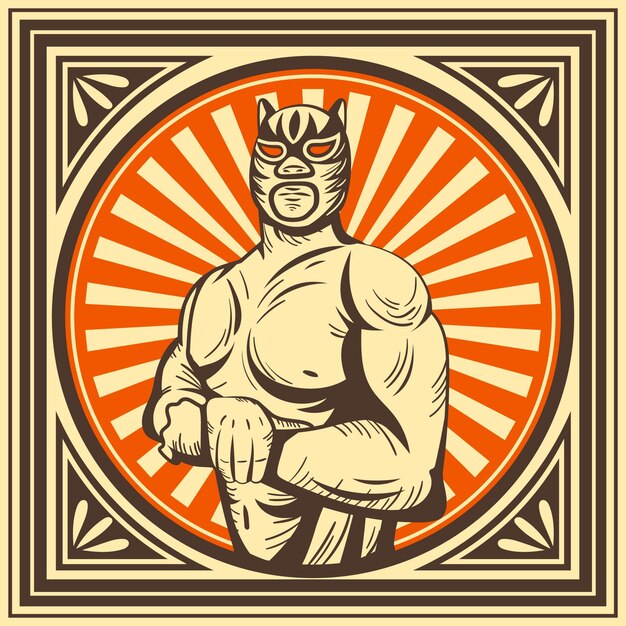 Hand drawn mexican wrestler illustration