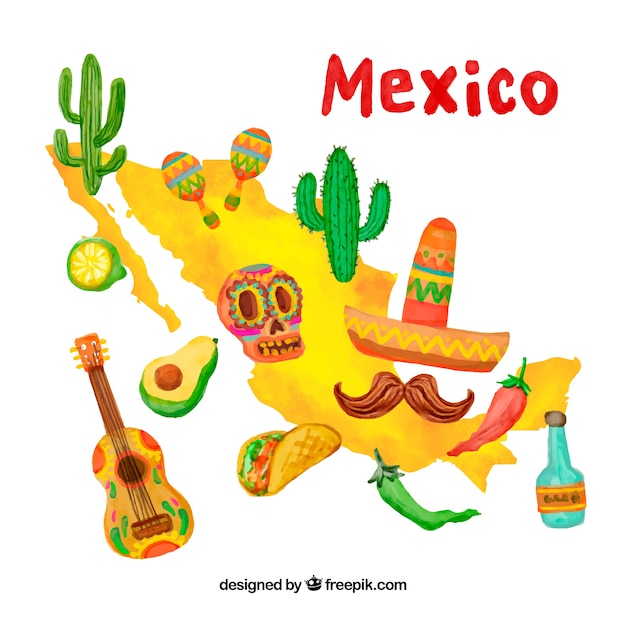 Бесплатное векторное изображение Ручная обратная карта мексики