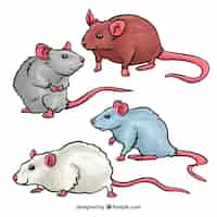 Free vector hand drawn mice pack of four