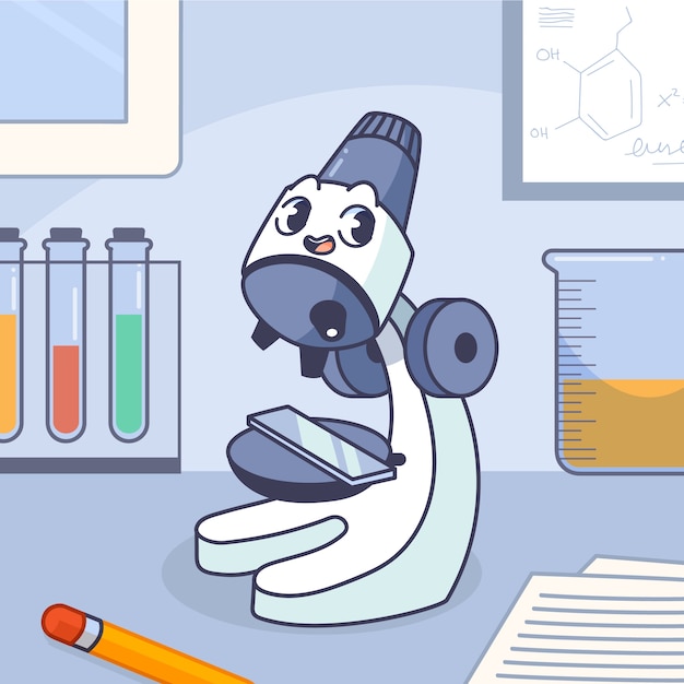 Free vector hand drawn microscope cartoon illustration