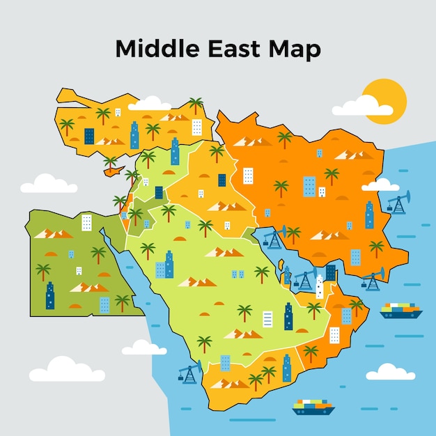Нарисованная рукой иллюстрация карты ближнего востока