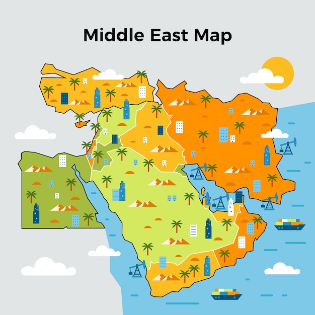 Hand drawn middle east map illustration