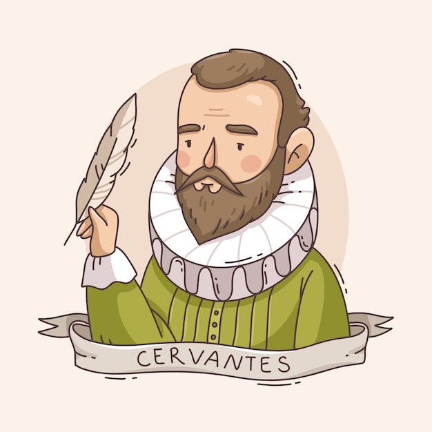 Vettore gratuito illustrazione disegnata a mano da miguel de cervantes