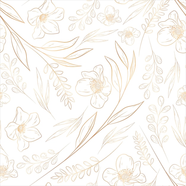 Hand drawn minimal gold floral seamless pattern