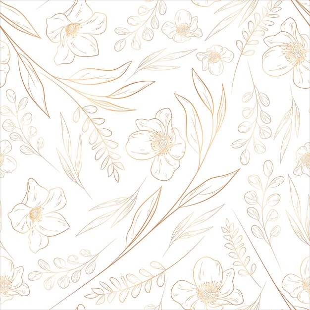 Hand drawn minimal gold floral seamless pattern