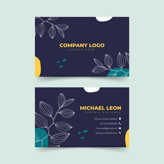 hand drawn minimal horizontal business card template