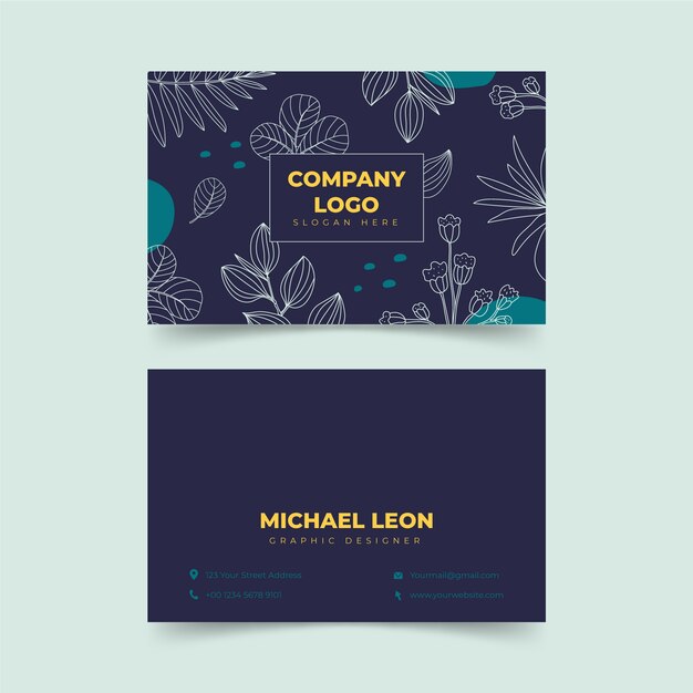 Hand drawn minimal horizontal business card template