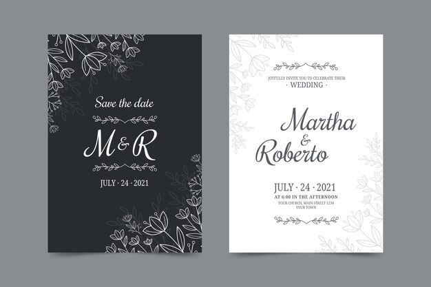 Hand drawn minimal wedding invitation template