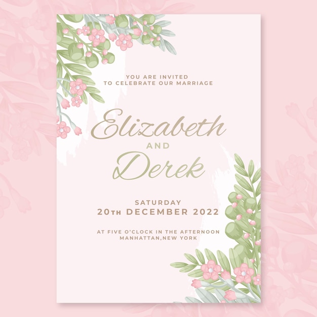 Hand drawn minimal wedding invitation template