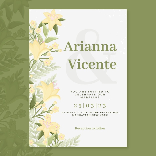 Hand drawn minimal wedding invitation template