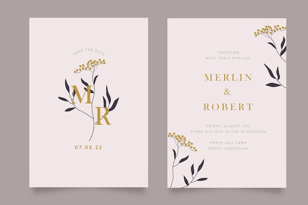 Hand drawn minimal wedding invitation template