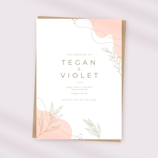 Hand drawn minimal wedding invitation template