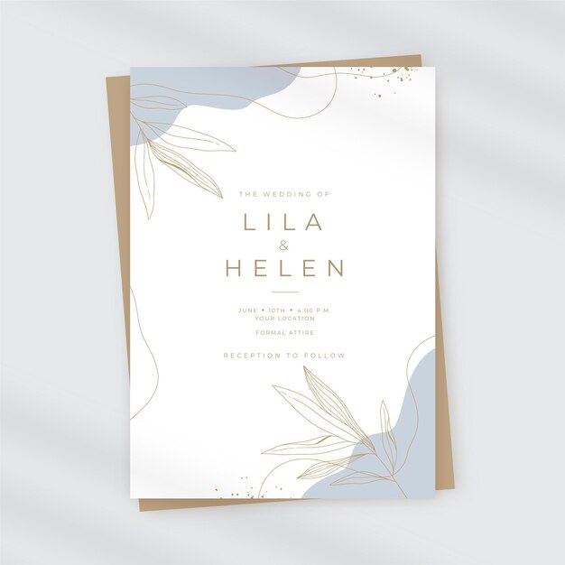 Hand drawn minimal wedding invitation template