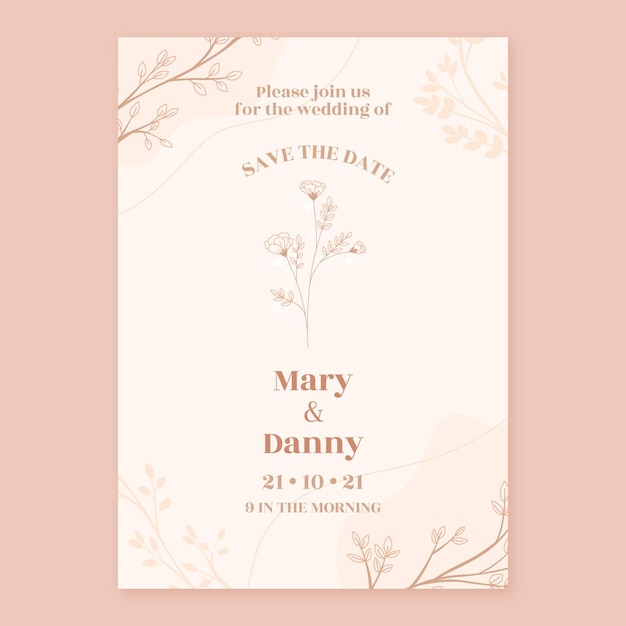 Hand drawn minimal wedding invitation template