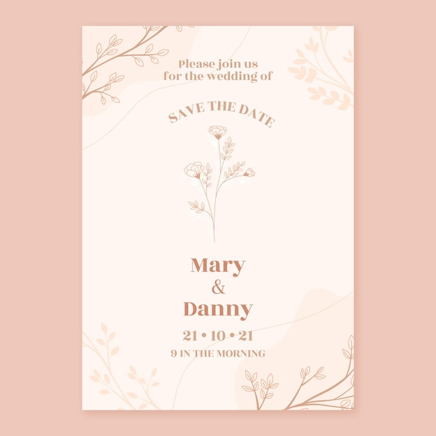 Free vector hand drawn minimal wedding invitation template