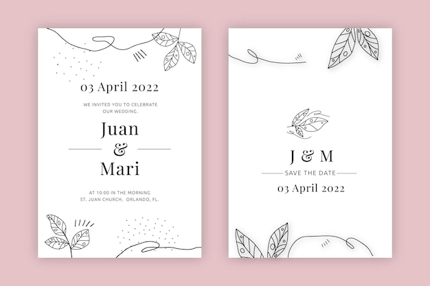 Hand Drawn Minimal Wedding Invitation Template