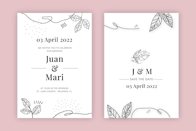 Free vector hand drawn minimal wedding invitation template