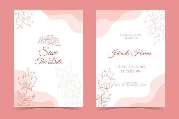 Hand drawn minimal wedding invitation template