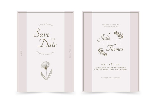 Hand drawn minimal wedding invitation template