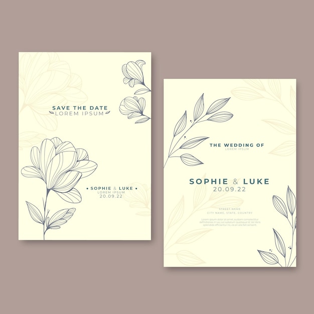 Free vector hand drawn minimal wedding invitation template