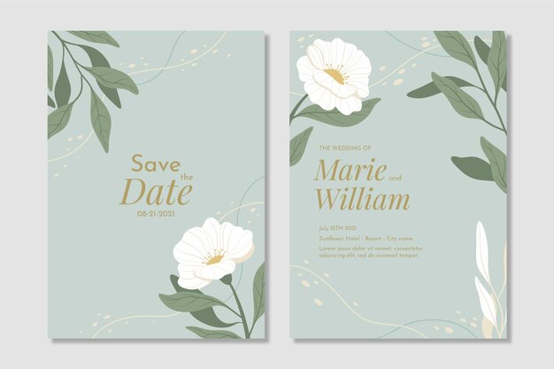 Hand drawn minimal wedding invitation template