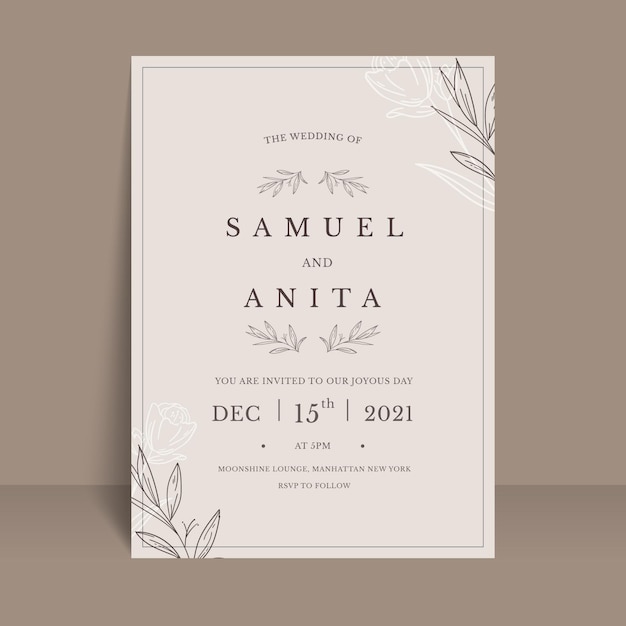 Free vector hand drawn minimal wedding invitation template